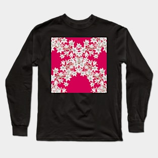 Star flowers repeating pattern botanical lacey hand painted trellis on red Long Sleeve T-Shirt